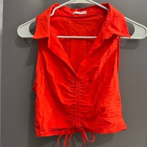 Berksha Collared Red Sleeveless Top